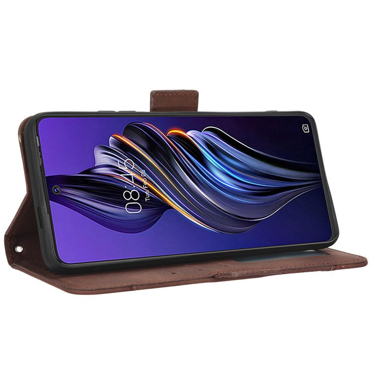 For TECNO Pova 3 4G Multiple Card Slots Fully Wrapped PU Leather Flip Stand Wallet Case Dual Magnetic Clasp Phone Cover - Brown