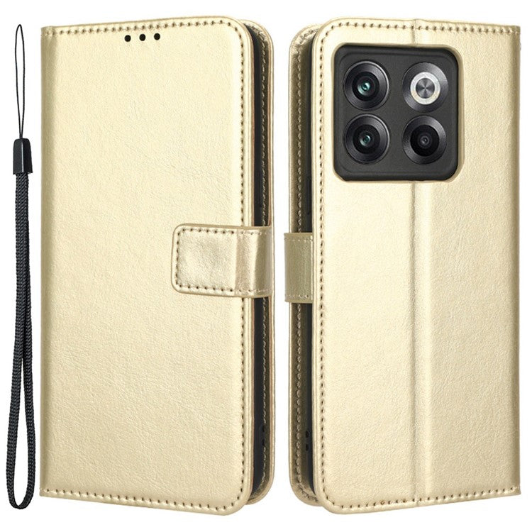 Crazy Horse Texture Case Stand for OnePlus 10T 5G / Ace Pro 5G, PU Leather + TPU Anti-wear Anti-fall Phone Wallet Shell - Gold