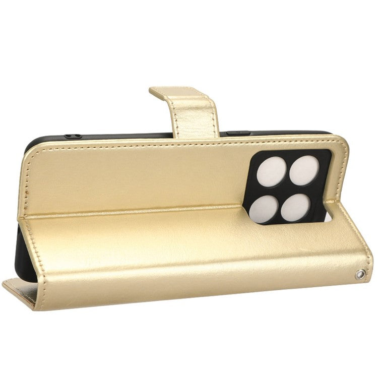 Crazy Horse Texture Case Stand for OnePlus 10T 5G / Ace Pro 5G, PU Leather + TPU Anti-wear Anti-fall Phone Wallet Shell - Gold