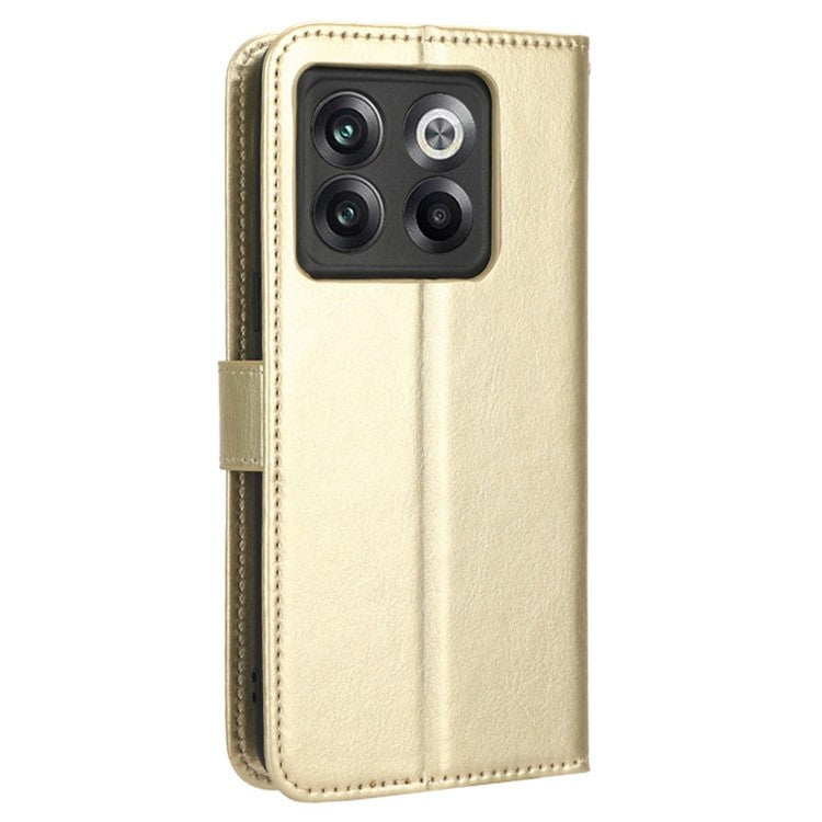 Crazy Horse Texture Case Stand for OnePlus 10T 5G / Ace Pro 5G, PU Leather + TPU Anti-wear Anti-fall Phone Wallet Shell - Gold