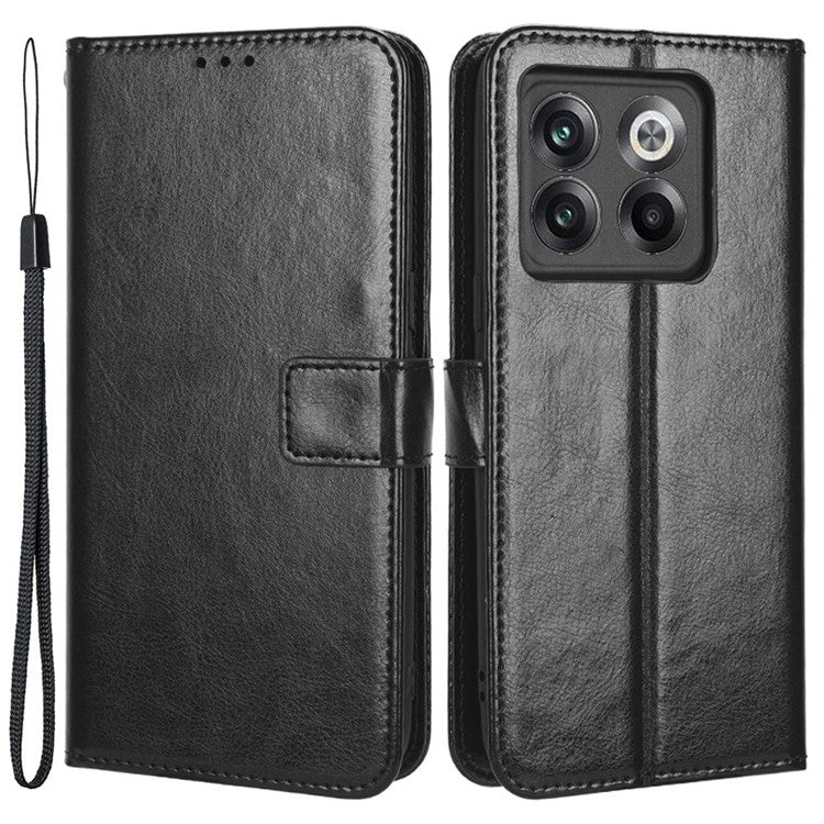 Crazy Horse Texture Case Stand for OnePlus 10T 5G / Ace Pro 5G, PU Leather + TPU Anti-wear Anti-fall Phone Wallet Shell - Black