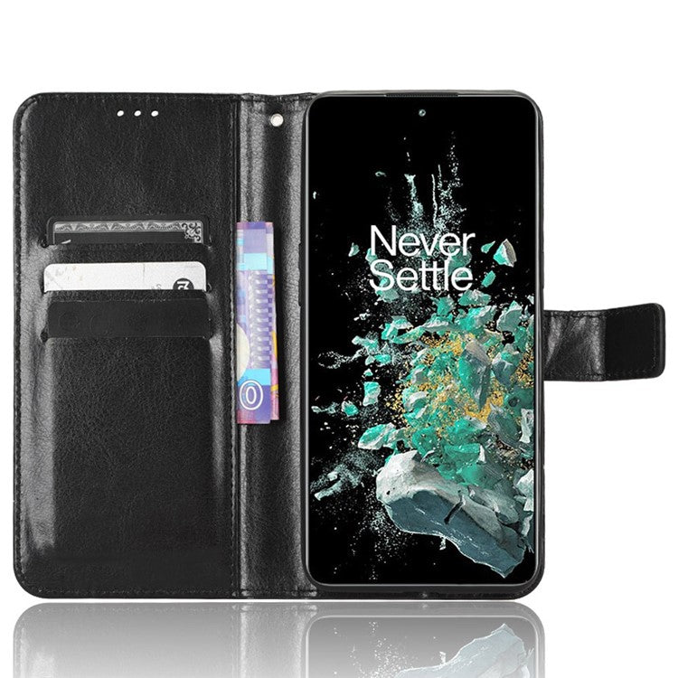 Crazy Horse Texture Case Stand for OnePlus 10T 5G / Ace Pro 5G, PU Leather + TPU Anti-wear Anti-fall Phone Wallet Shell - Black