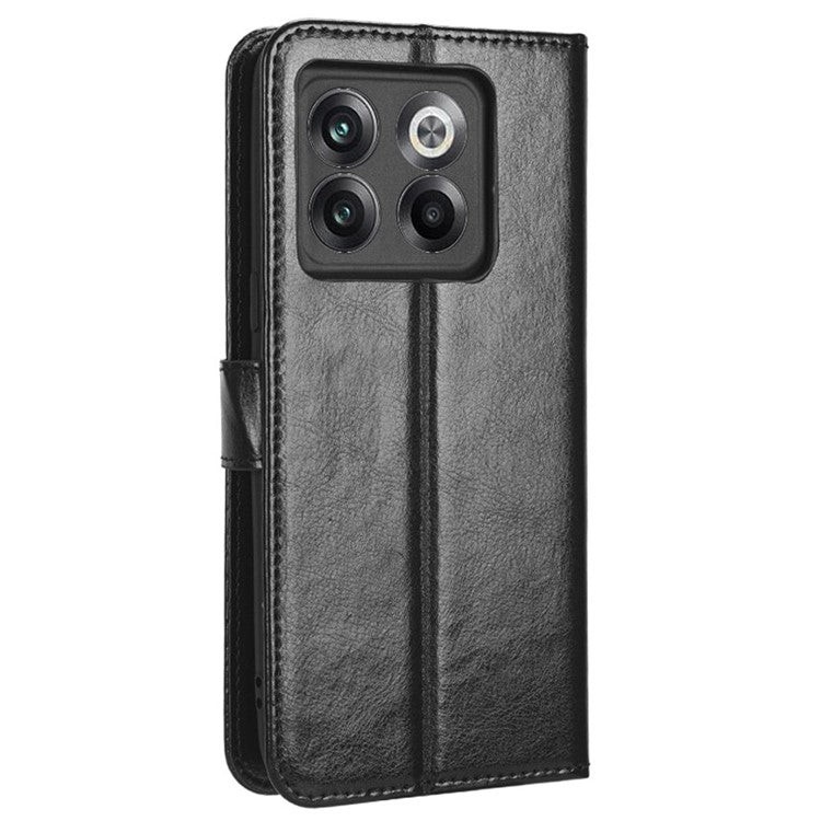 Crazy Horse Texture Case Stand for OnePlus 10T 5G / Ace Pro 5G, PU Leather + TPU Anti-wear Anti-fall Phone Wallet Shell - Black