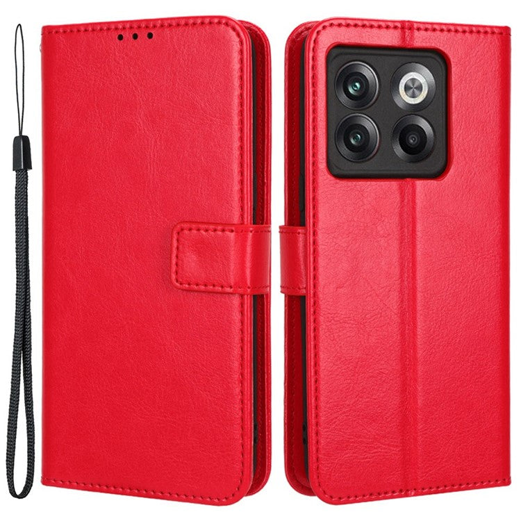 Crazy Horse Texture Case Stand for OnePlus 10T 5G / Ace Pro 5G, PU Leather + TPU Anti-wear Anti-fall Phone Wallet Shell - Red