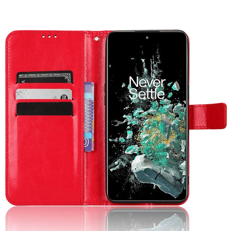 Crazy Horse Texture Case Stand for OnePlus 10T 5G / Ace Pro 5G, PU Leather + TPU Anti-wear Anti-fall Phone Wallet Shell - Red