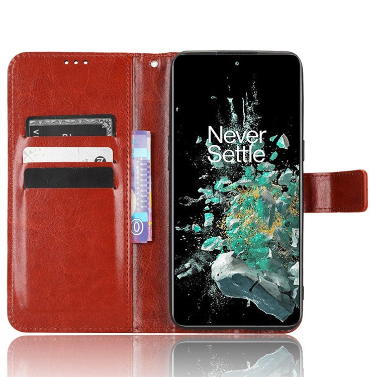 Crazy Horse Texture Case Stand for OnePlus 10T 5G / Ace Pro 5G, PU Leather + TPU Anti-wear Anti-fall Phone Wallet Shell - Brown