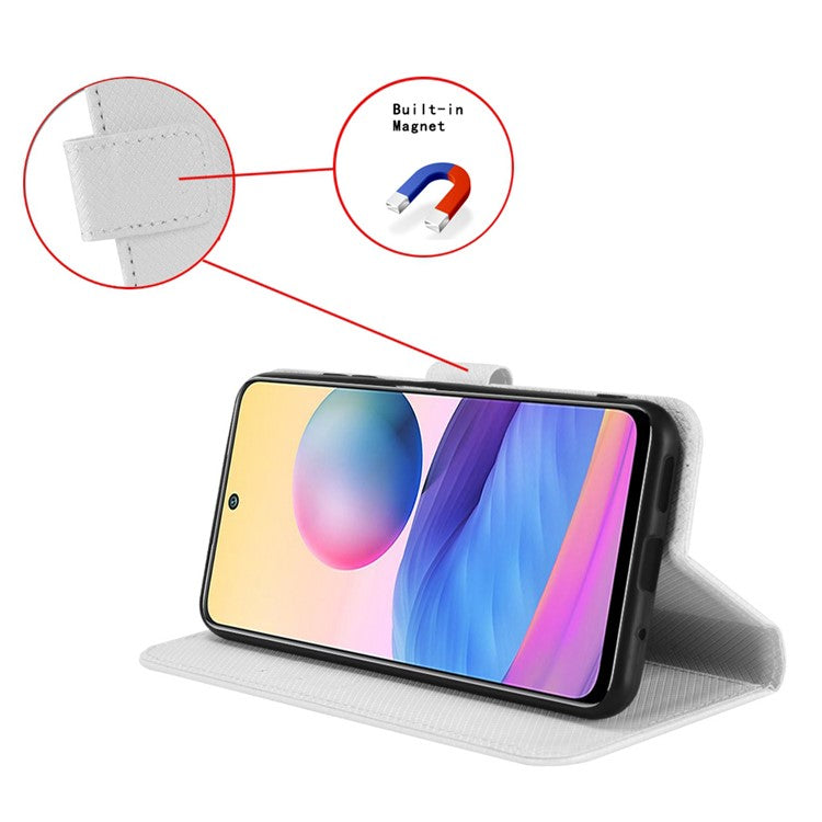 For OnePlus 10T 5G / Ace Pro 5G Diamond Texture Collision Resistant Phone Shell Magnetic Clasp PU Leather Stand Wallet Case with Wrist Strap - White