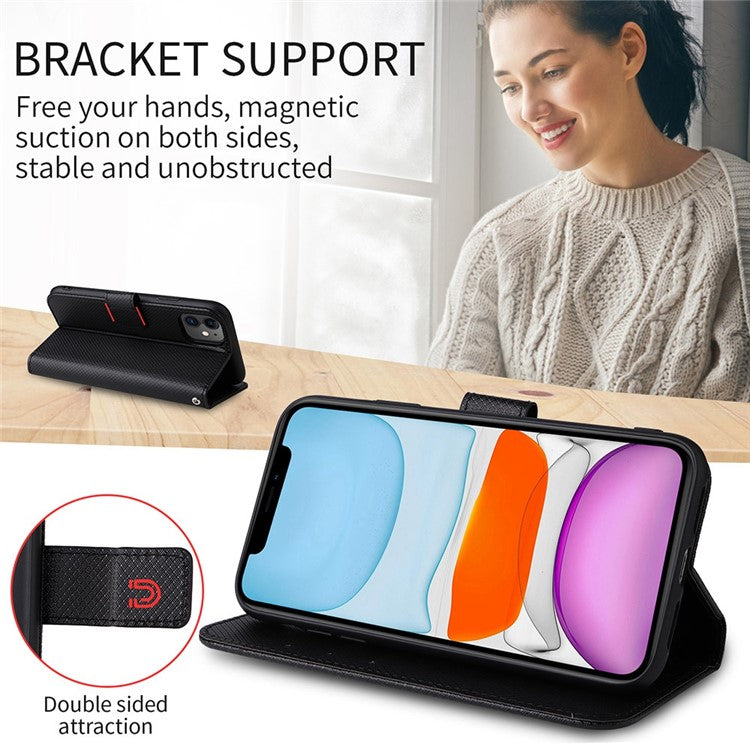 For OnePlus 10T 5G / Ace Pro 5G Diamond Texture Collision Resistant Phone Shell Magnetic Clasp PU Leather Stand Wallet Case with Wrist Strap - Black