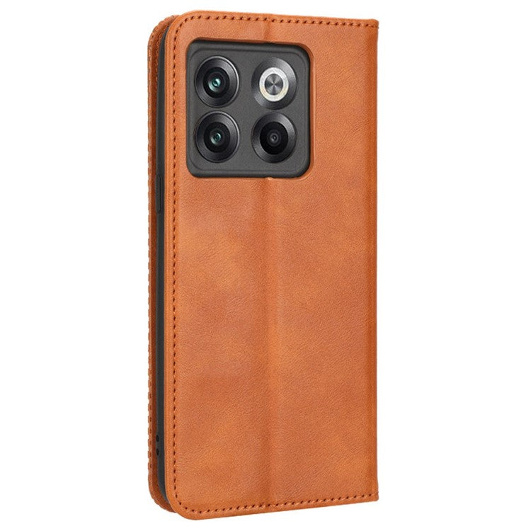 For OnePlus 10T 5G / Ace Pro 5G Magnetic Auto Closing Wallet Feature Case Retro Imprint Pattern PU Leather Stand Protective Shell - Brown