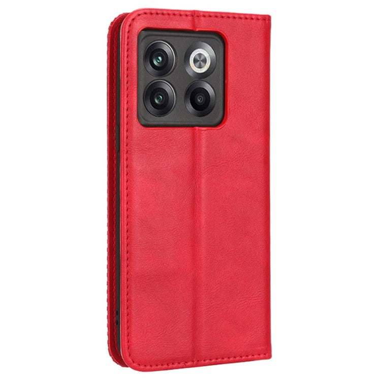 For OnePlus 10T 5G / Ace Pro 5G Magnetic Auto Closing Wallet Feature Case Retro Imprint Pattern PU Leather Stand Protective Shell - Red