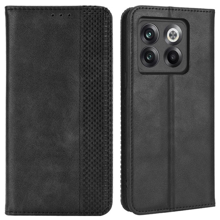 For OnePlus 10T 5G / Ace Pro 5G Magnetic Auto Closing Wallet Feature Case Retro Imprint Pattern PU Leather Stand Protective Shell - Black
