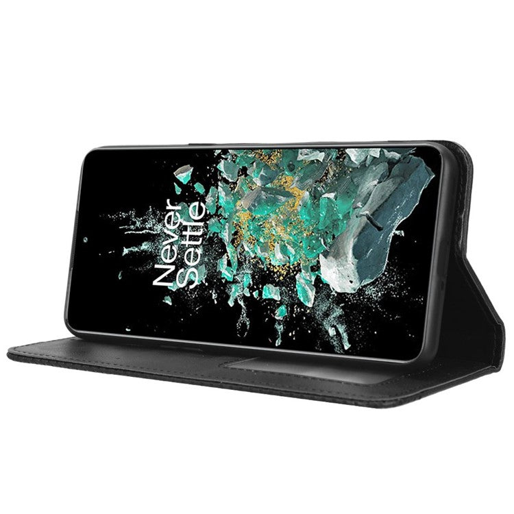 For OnePlus 10T 5G / Ace Pro 5G Magnetic Auto Closing Wallet Feature Case Retro Imprint Pattern PU Leather Stand Protective Shell - Black