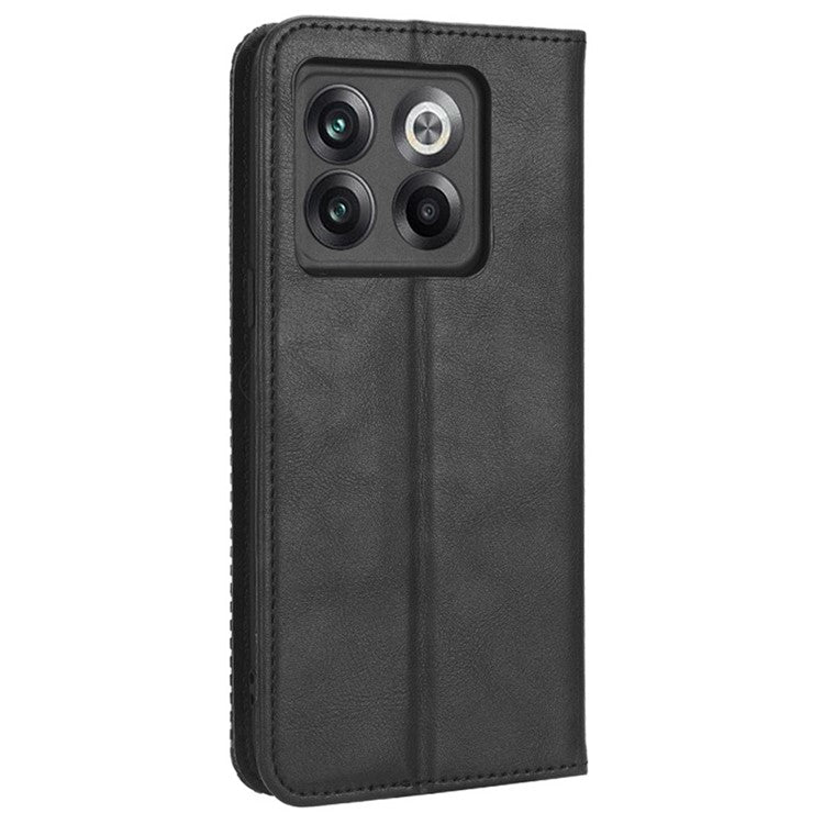 For OnePlus 10T 5G / Ace Pro 5G Magnetic Auto Closing Wallet Feature Case Retro Imprint Pattern PU Leather Stand Protective Shell - Black