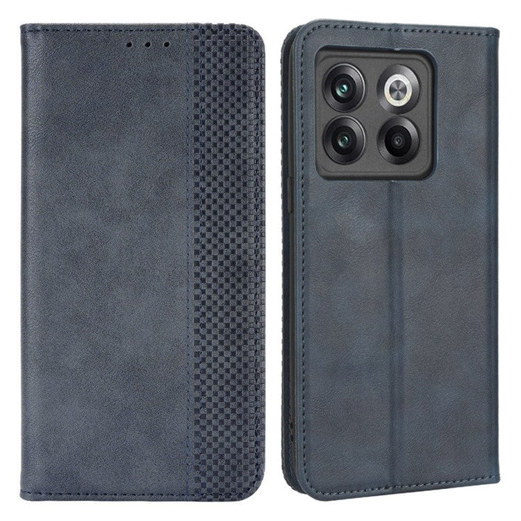 For OnePlus 10T 5G / Ace Pro 5G Magnetic Auto Closing Wallet Feature Case Retro Imprint Pattern PU Leather Stand Protective Shell - Blue