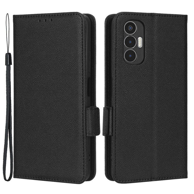 For TECNO Pova 3 4G LF7n Full Protection Litchi Texture Phone Cover PU Leather Dual Magnetic Clasp Wallet Stand Case - Black