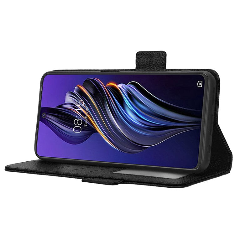 For TECNO Pova 3 4G LF7n Full Protection Litchi Texture Phone Cover PU Leather Dual Magnetic Clasp Wallet Stand Case - Black