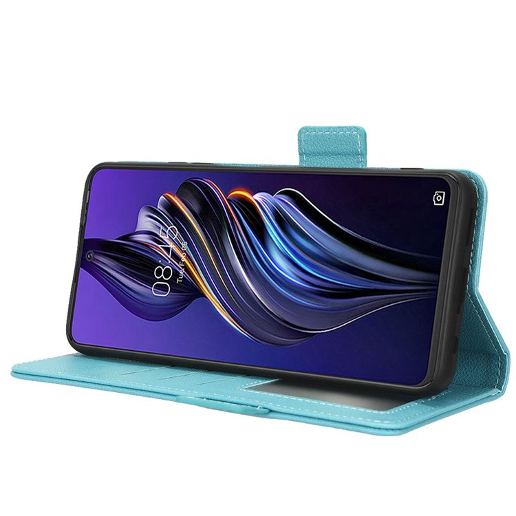For TECNO Pova 3 4G LF7n Full Protection Litchi Texture Phone Cover PU Leather Dual Magnetic Clasp Wallet Stand Case - Baby Blue
