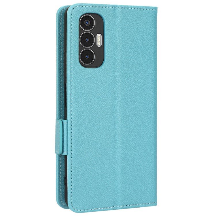 For TECNO Pova 3 4G LF7n Full Protection Litchi Texture Phone Cover PU Leather Dual Magnetic Clasp Wallet Stand Case - Baby Blue