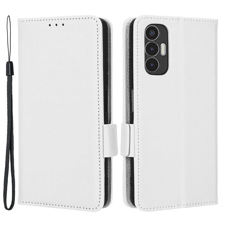 For TECNO Pova 3 4G LF7n Full Protection Litchi Texture Phone Cover PU Leather Dual Magnetic Clasp Wallet Stand Case - White