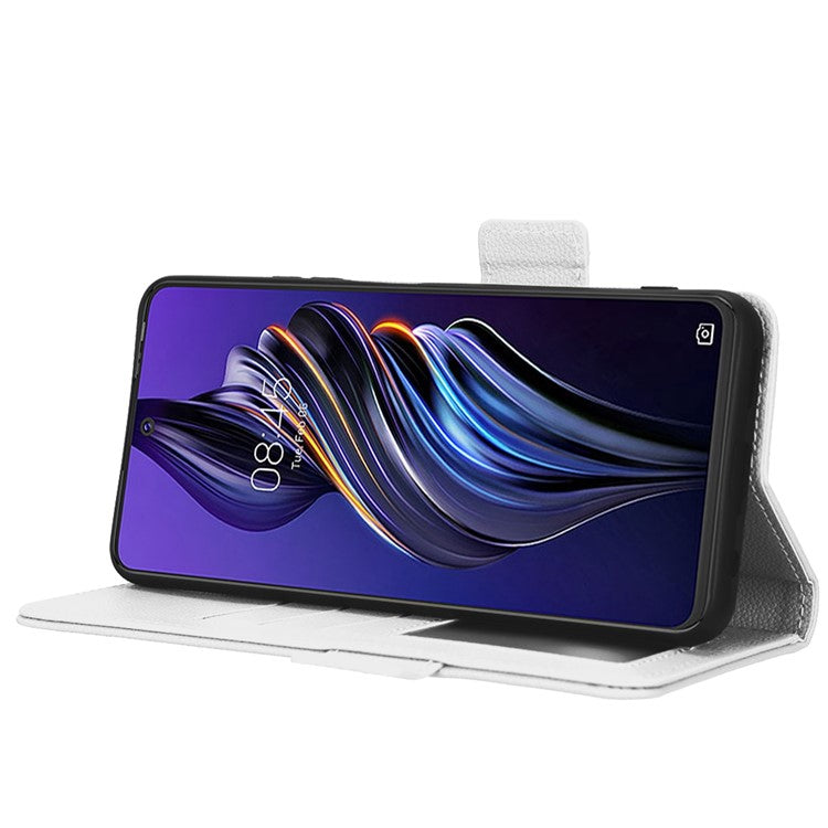 For TECNO Pova 3 4G LF7n Full Protection Litchi Texture Phone Cover PU Leather Dual Magnetic Clasp Wallet Stand Case - White