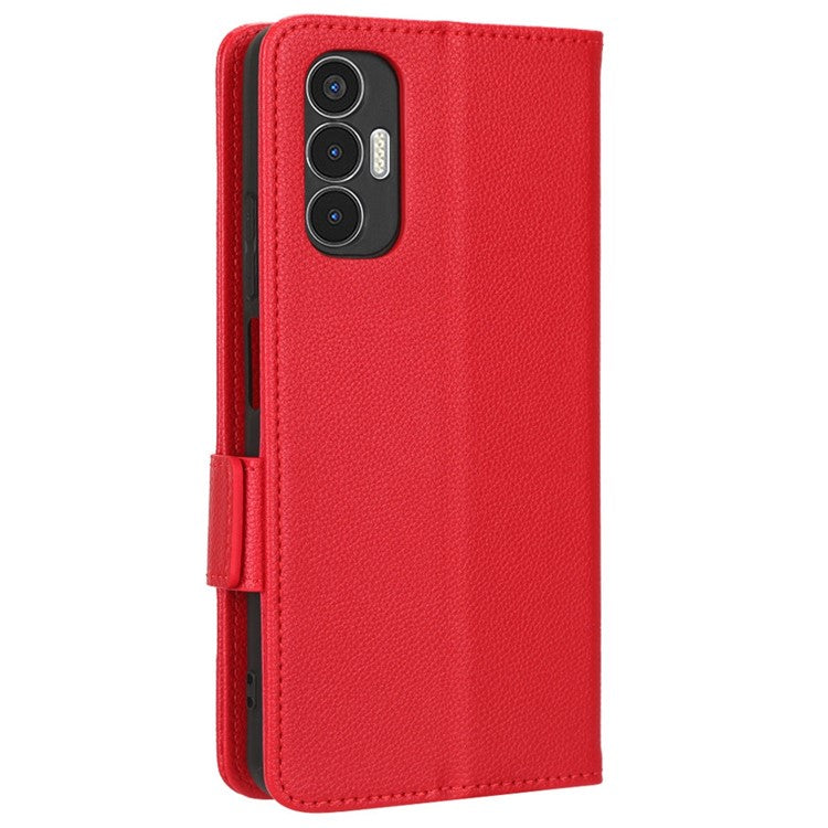 For TECNO Pova 3 4G LF7n Full Protection Litchi Texture Phone Cover PU Leather Dual Magnetic Clasp Wallet Stand Case - Red