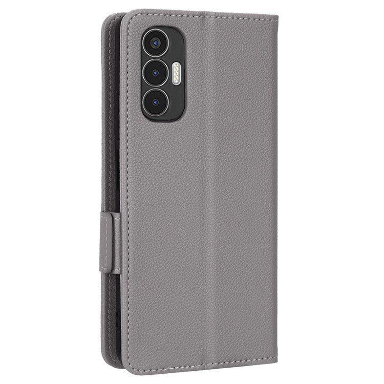 For TECNO Pova 3 4G LF7n Full Protection Litchi Texture Phone Cover PU Leather Dual Magnetic Clasp Wallet Stand Case - Grey