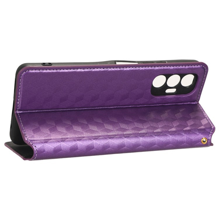 For TECNO Pova 3 4G LF7n Case Imprinting Rhombus Wallet PU Leather Stand Full Protection Phone Cover - Purple