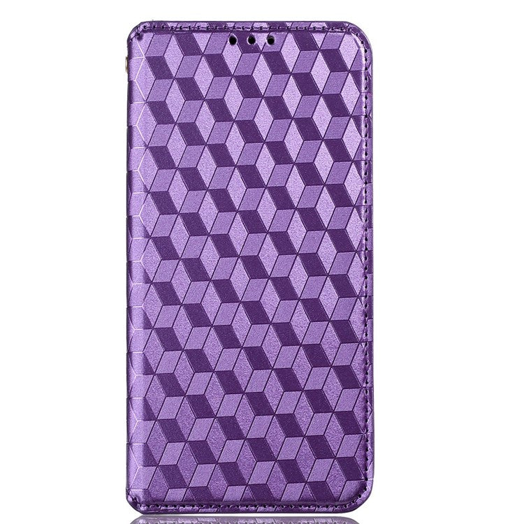 For TECNO Pova 3 4G LF7n Case Imprinting Rhombus Wallet PU Leather Stand Full Protection Phone Cover - Purple