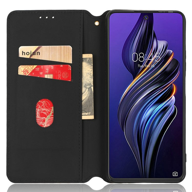 For TECNO Pova 3 4G LF7n Case Imprinting Rhombus Wallet PU Leather Stand Full Protection Phone Cover - Black