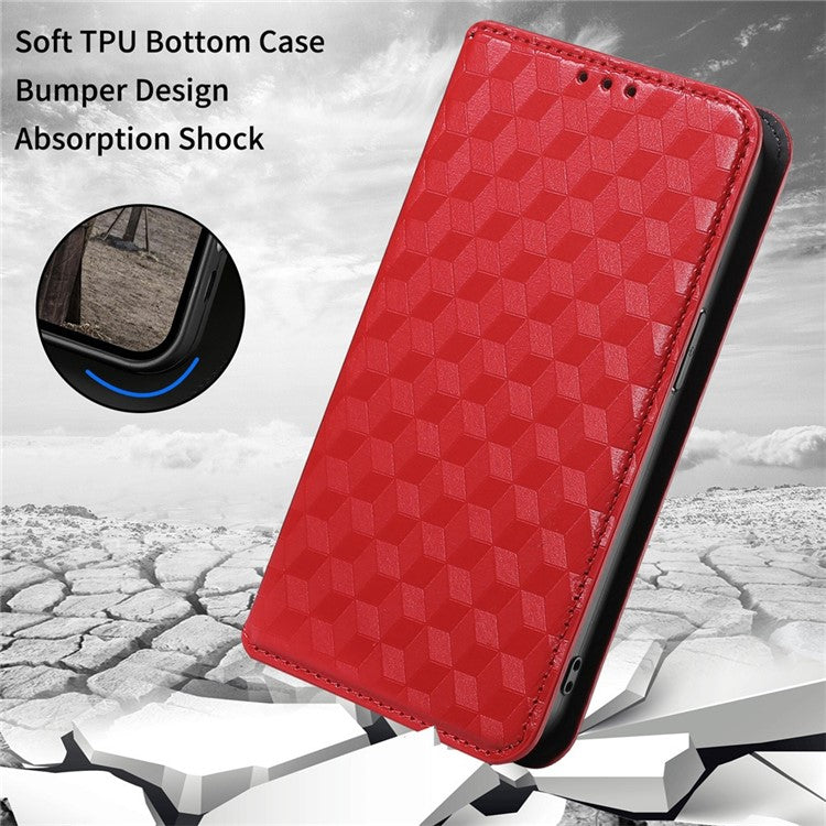 For TECNO Spark 8C 4G / Spark Go 2022 4G KG5 Case Imprinting Rhombus Pattern PU Leather Phone Stand - Red