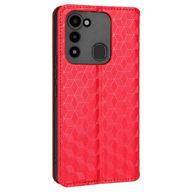For TECNO Spark 8C 4G / Spark Go 2022 4G KG5 Case Imprinting Rhombus Pattern PU Leather Phone Stand - Red