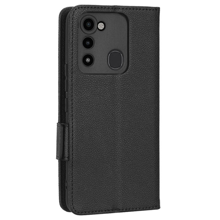 For TECNO Spark 8C 4G / Spark Go 2022 KG5 Case Litchi Texture Phone Cover PU Leather Wallet Stand - Black