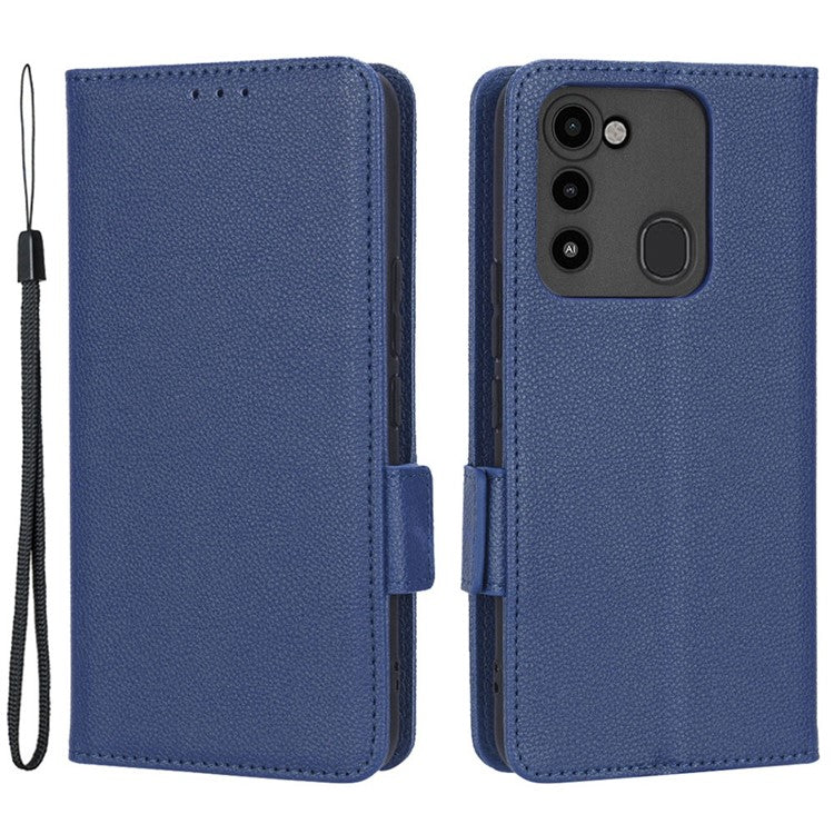 For TECNO Spark 8C 4G / Spark Go 2022 KG5 Case Litchi Texture Phone Cover PU Leather Wallet Stand - Dark Blue