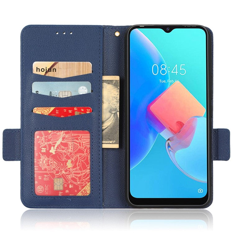 For TECNO Spark 8C 4G / Spark Go 2022 KG5 Case Litchi Texture Phone Cover PU Leather Wallet Stand - Dark Blue