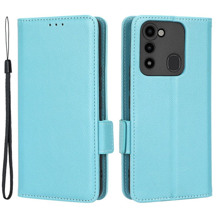For TECNO Spark 8C 4G / Spark Go 2022 KG5 Case Litchi Texture Phone Cover PU Leather Wallet Stand - Baby Blue