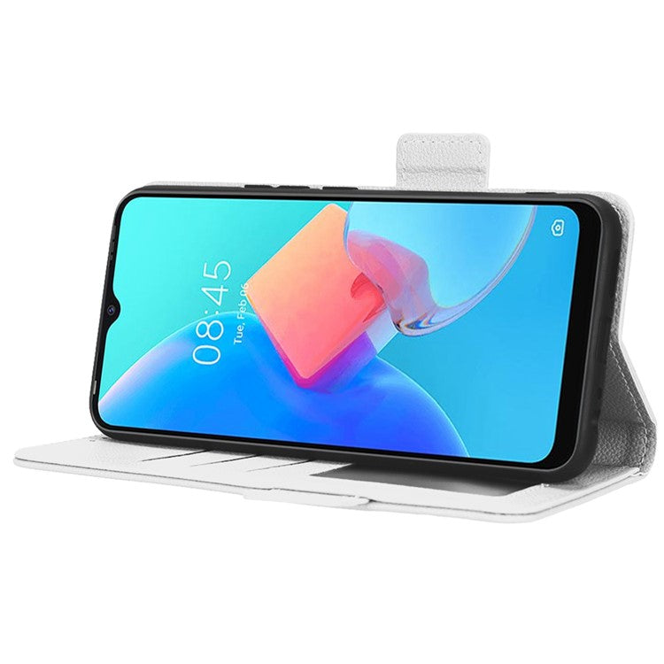 For TECNO Spark 8C 4G / Spark Go 2022 KG5 Case Litchi Texture Phone Cover PU Leather Wallet Stand - White