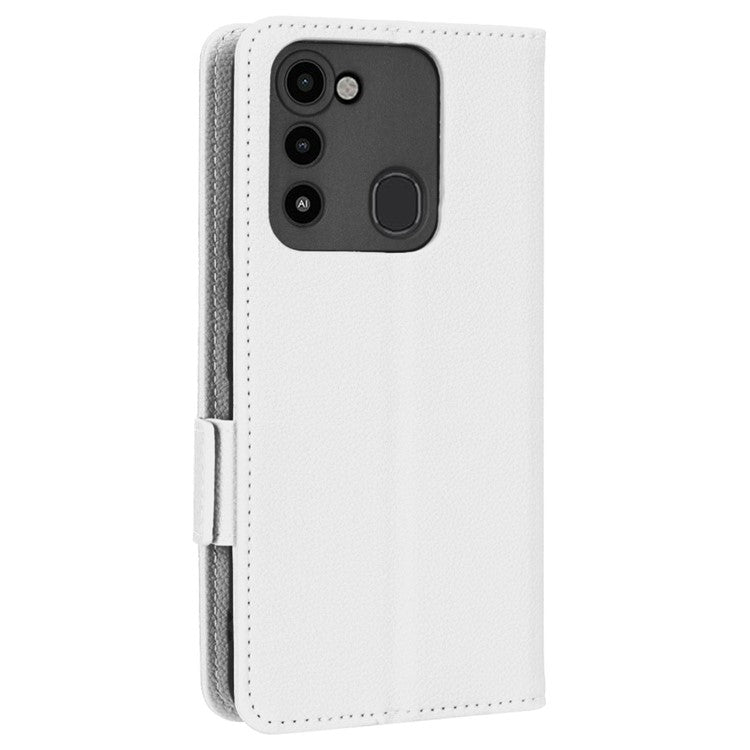For TECNO Spark 8C 4G / Spark Go 2022 KG5 Case Litchi Texture Phone Cover PU Leather Wallet Stand - White