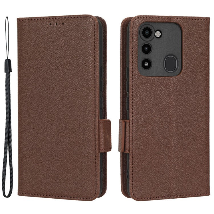 For TECNO Spark 8C 4G / Spark Go 2022 KG5 Case Litchi Texture Phone Cover PU Leather Wallet Stand - Brown