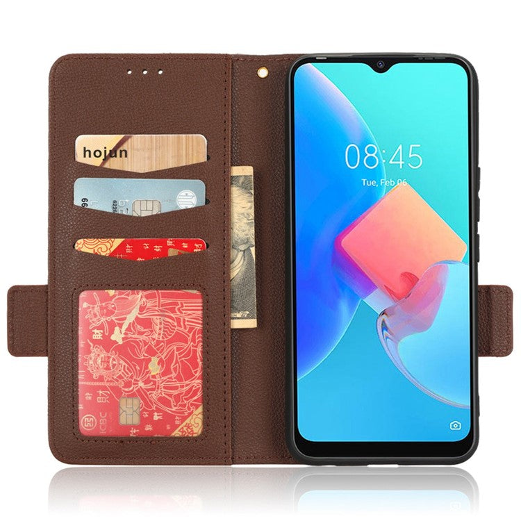 For TECNO Spark 8C 4G / Spark Go 2022 KG5 Case Litchi Texture Phone Cover PU Leather Wallet Stand - Brown