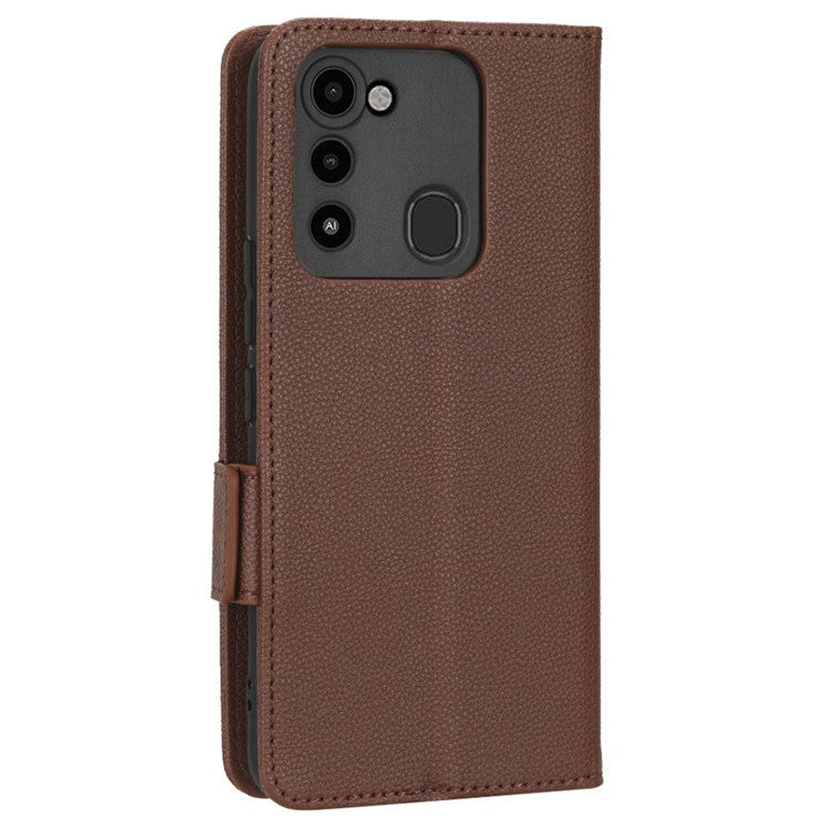 For TECNO Spark 8C 4G / Spark Go 2022 KG5 Case Litchi Texture Phone Cover PU Leather Wallet Stand - Brown