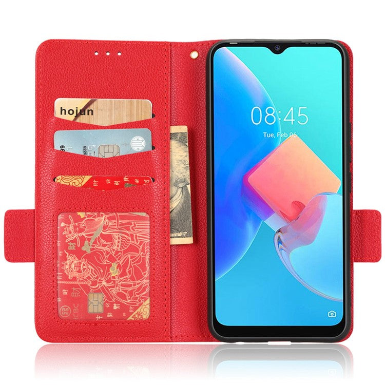 For TECNO Spark 8C 4G / Spark Go 2022 KG5 Case Litchi Texture Phone Cover PU Leather Wallet Stand - Red
