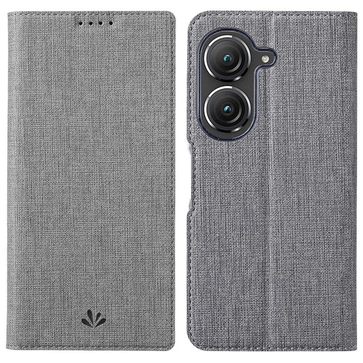 VILI DMX Series Phone Case for Asus Zenfone 9 5G, Full Protection PU Leather Phone Shell Stand Cover with Card Slot - Grey