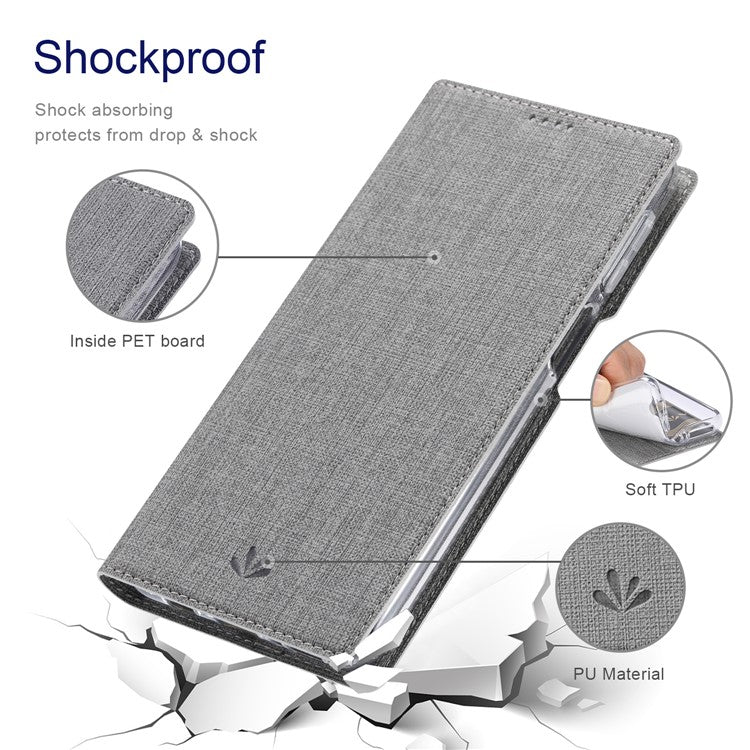 VILI DMX Series Phone Case for Asus Zenfone 9 5G, Full Protection PU Leather Phone Shell Stand Cover with Card Slot - Grey