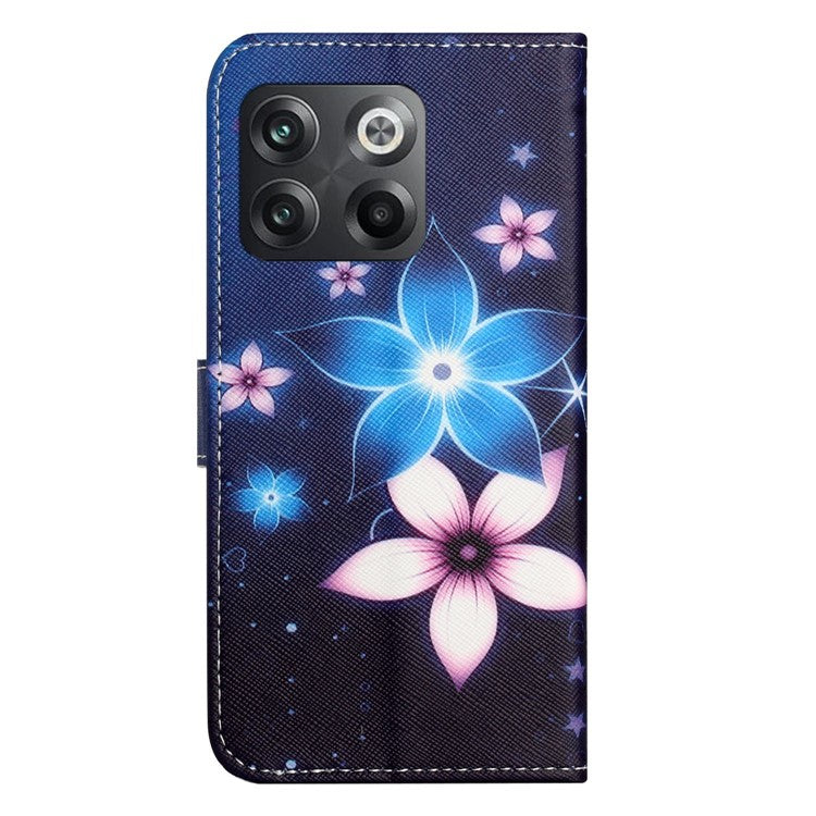 For OnePlus 10T 5G / Ace Pro 5G Adjustable Stand Cross Texture Phone Cover PU Leather 3D Pattern Printing Wallet Style Case with Strap - Blue Flower