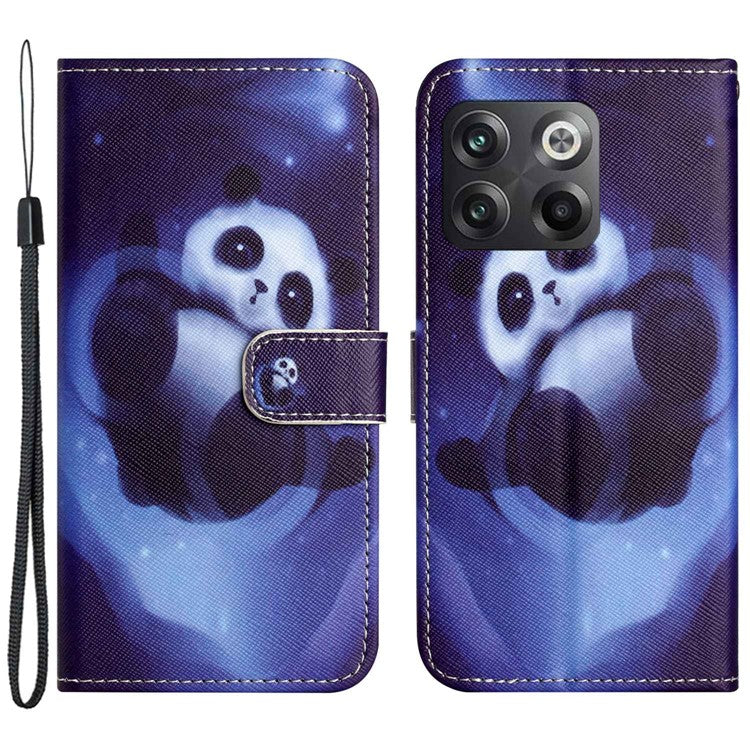 For OnePlus 10T 5G / Ace Pro 5G Adjustable Stand Cross Texture Phone Cover PU Leather 3D Pattern Printing Wallet Style Case with Strap - Panda
