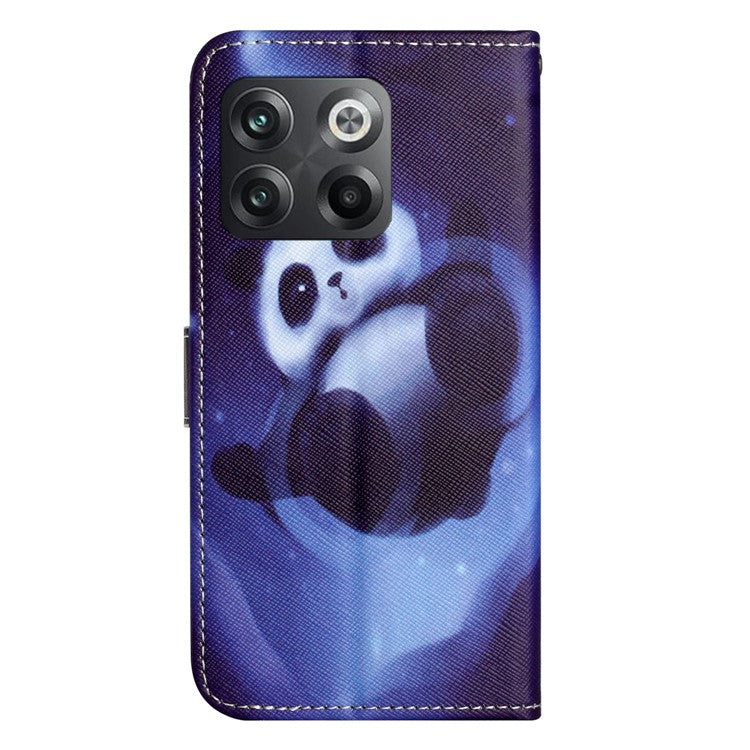 For OnePlus 10T 5G / Ace Pro 5G Adjustable Stand Cross Texture Phone Cover PU Leather 3D Pattern Printing Wallet Style Case with Strap - Panda