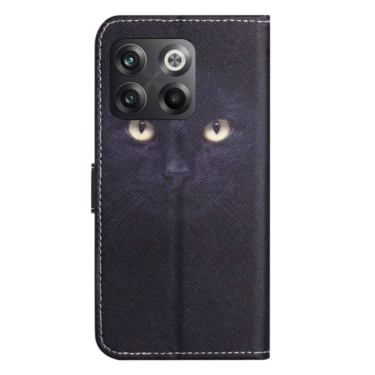 For OnePlus 10T 5G / Ace Pro 5G Adjustable Stand Cross Texture Phone Cover PU Leather 3D Pattern Printing Wallet Style Case with Strap - Cat's Eye