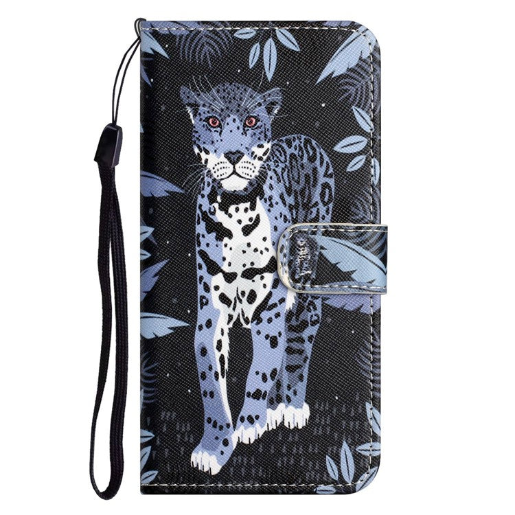 For OnePlus 10T 5G / Ace Pro 5G Adjustable Stand Cross Texture Phone Cover PU Leather 3D Pattern Printing Wallet Style Case with Strap - Leopard