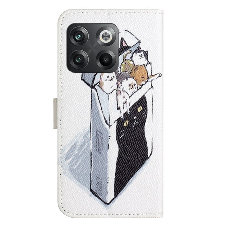 For OnePlus 10T 5G / Ace Pro 5G Adjustable Stand Cross Texture Phone Cover PU Leather 3D Pattern Printing Wallet Style Case with Strap - Cats