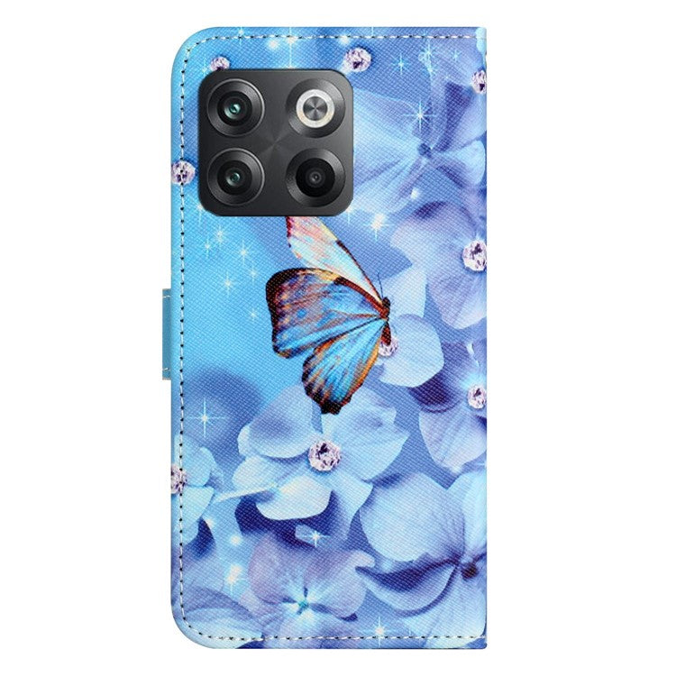 For OnePlus 10T 5G / Ace Pro 5G Adjustable Stand Cross Texture Phone Cover PU Leather 3D Pattern Printing Wallet Style Case with Strap - Flower and Butterfly